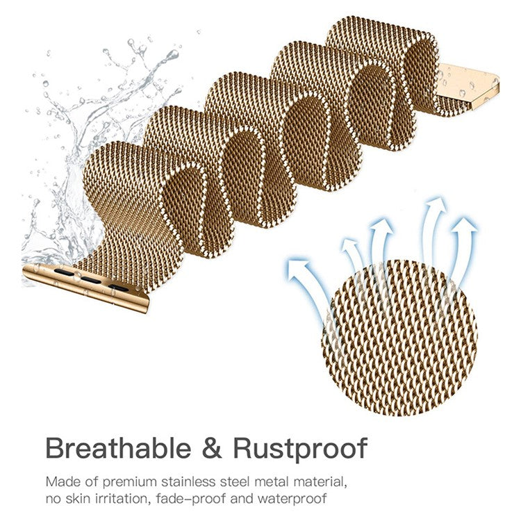 For Apple Watch Series 10 42mm / 9 8 7 41mm / 6 5 4 SE SE (2022) SE (2023) 40mm / 3 2 1 38mm Magnetic Milanese Loop Watch Band Stainless Steel Mesh Strap Replacement - Rose Gold