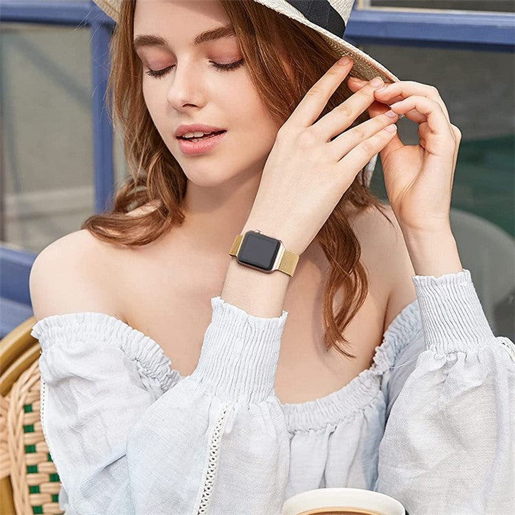 For Apple Watch Series 10 42mm / 9 8 7 41mm / 6 5 4 SE SE (2022) SE (2023) 40mm / 3 2 1 38mm Magnetic Milanese Loop Watch Band Stainless Steel Mesh Strap Replacement - Rose Gold