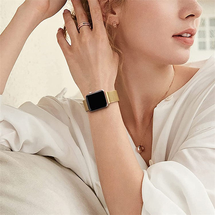 For Apple Watch Series 10 42mm / 9 8 7 41mm / 6 5 4 SE SE (2022) SE (2023) 40mm / 3 2 1 38mm Magnetic Milanese Loop Watch Band Stainless Steel Mesh Strap Replacement - Rose Gold