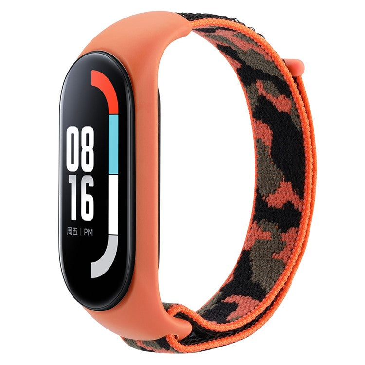 For Xiaomi Mi Band 5 / 6 / 7 Camouflage Nylon Adjustable Smart Watch Strap Replacement Wrist Band - Orange