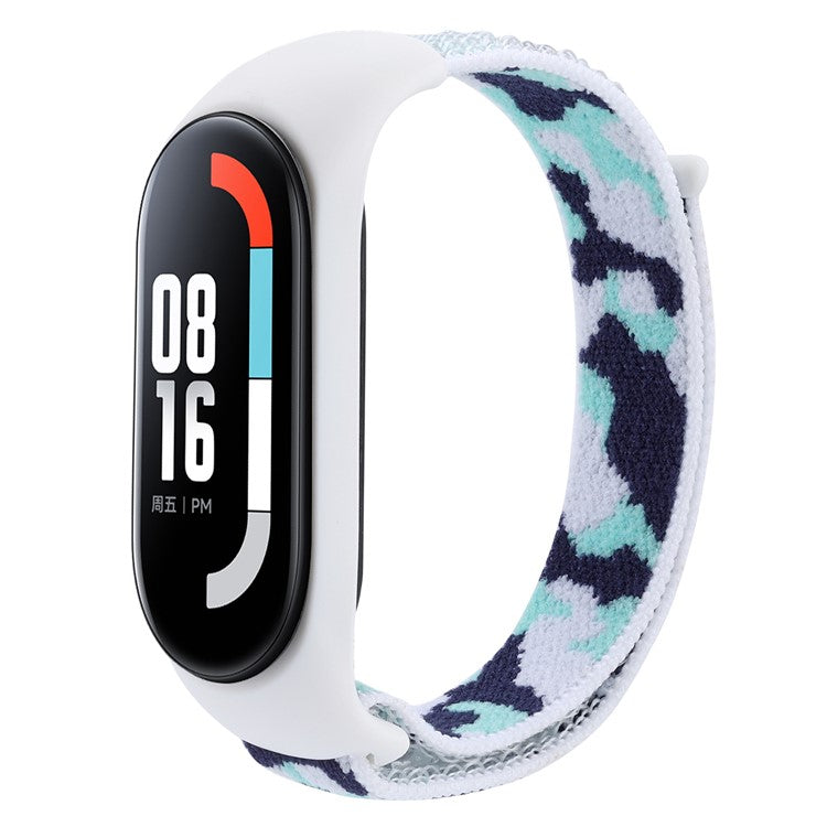 For Xiaomi Mi Band 5 / 6 / 7 Camouflage Nylon Adjustable Smart Watch Strap Replacement Wrist Band - Cyan