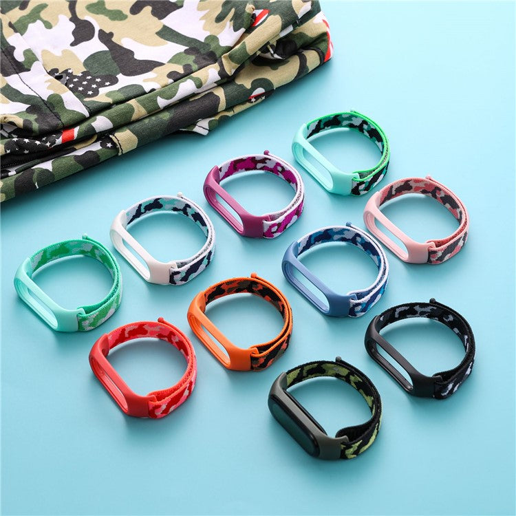 For Xiaomi Mi Band 5 / 6 / 7 Camouflage Nylon Adjustable Smart Watch Strap Replacement Wrist Band - Cyan