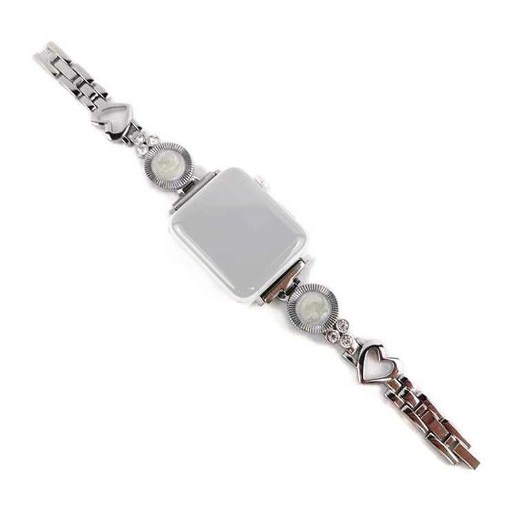 For Apple Watch Series 10 42mm / 9 8 7 41mm / 6 5 4 SE SE (2022) SE (2023) 40mm / 3 2 1 38mm Ethnic Style Metal Watch Band Heart Rhinestone Decor Bracelet Wrist Strap - Silver