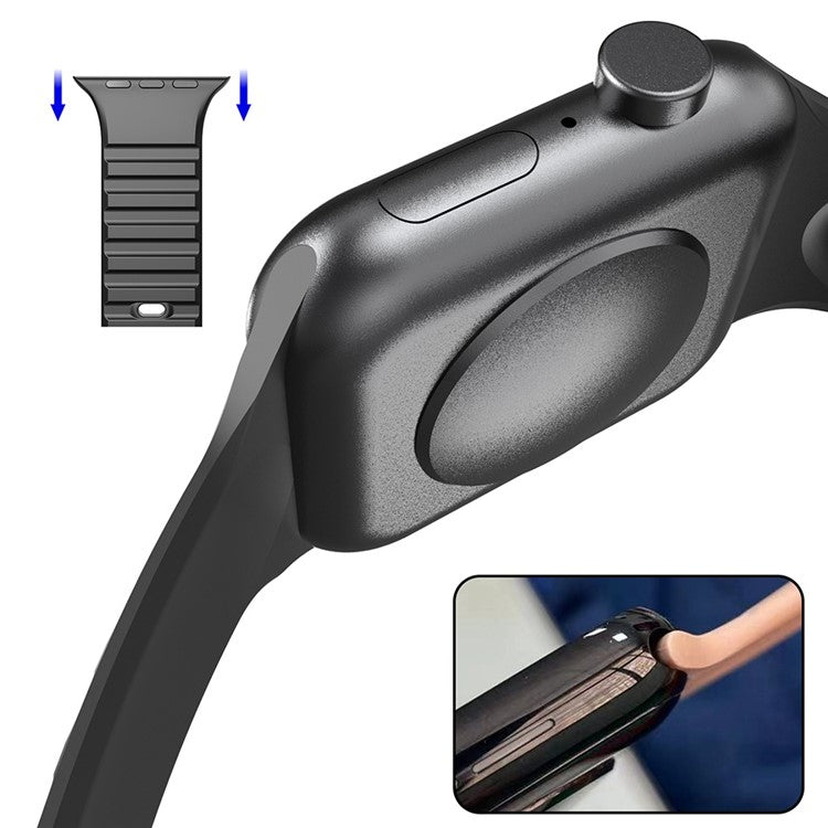 For Apple Watch Series 10 46mm / Ultra 2 Ultra 49mm / 9 8 7 45mm / SE (2023) SE (2022) SE 6 5 4 44mm / 3 2 1 42mm Stripe Design Silicone Wrist Band Replacement Adjustable Watch Strap - Black