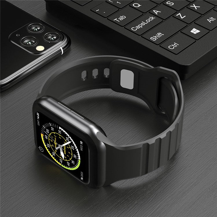 For Apple Watch Series 10 46mm / Ultra 2 Ultra 49mm / 9 8 7 45mm / SE (2023) SE (2022) SE 6 5 4 44mm / 3 2 1 42mm Stripe Design Silicone Wrist Band Replacement Adjustable Watch Strap - Black