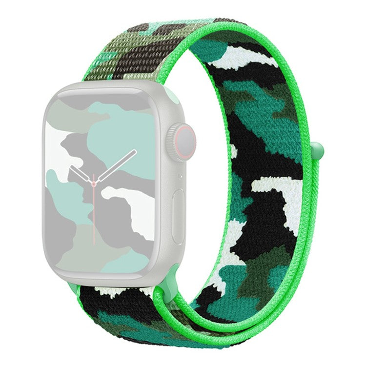 For Apple Watch Series 10 42mm / 9 8 7 41mm / 6 5 4 SE SE (2022) SE (2023) 40mm / 3 2 1 38mm Camouflage Nylon Watch Strap Replacement Adjustable Wrist Band - Dark Green
