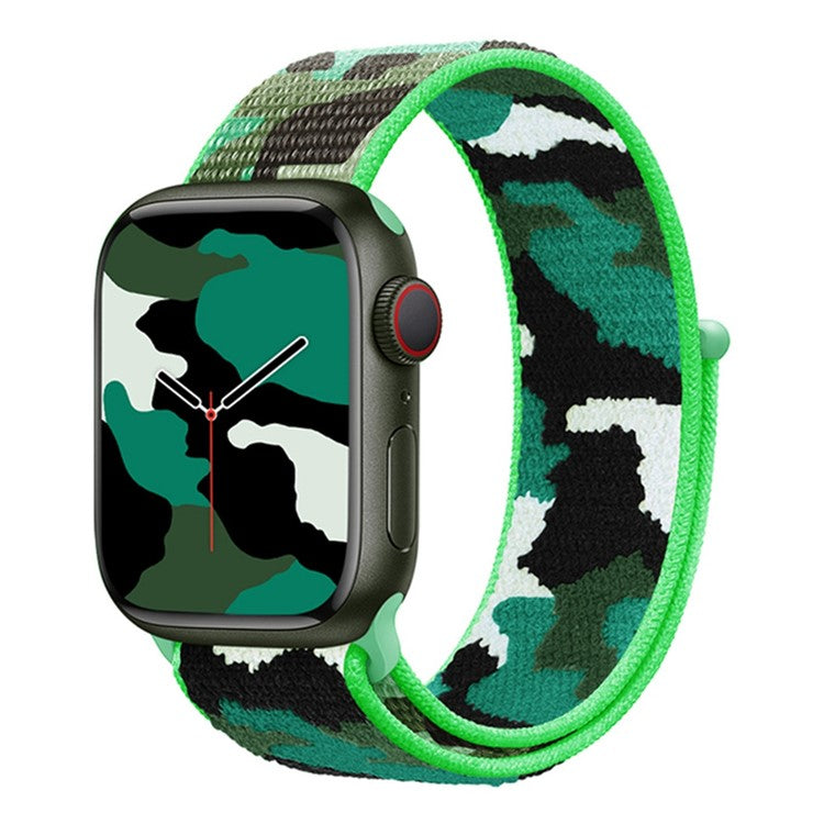For Apple Watch Series 10 42mm / 9 8 7 41mm / 6 5 4 SE SE (2022) SE (2023) 40mm / 3 2 1 38mm Camouflage Nylon Watch Strap Replacement Adjustable Wrist Band - Dark Green