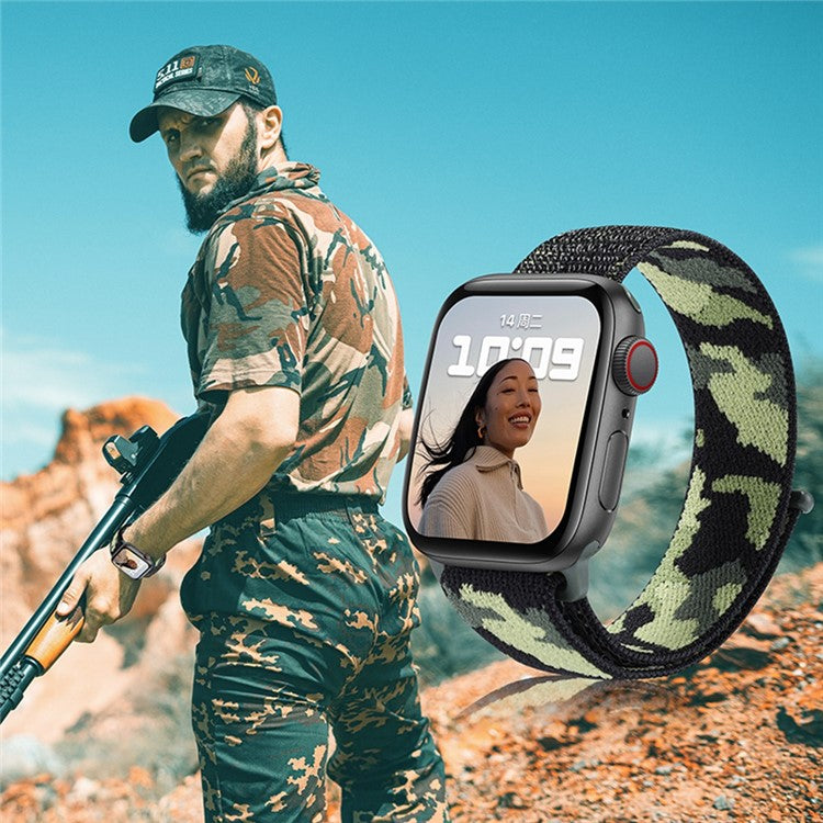 For Apple Watch Series 10 42mm / 9 8 7 41mm / 6 5 4 SE SE (2022) SE (2023) 40mm / 3 2 1 38mm Camouflage Nylon Watch Strap Replacement Adjustable Wrist Band - Dark Green