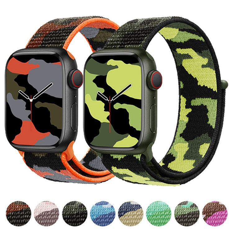 For Apple Watch Series 10 42mm / 9 8 7 41mm / 6 5 4 SE SE (2022) SE (2023) 40mm / 3 2 1 38mm Camouflage Nylon Watch Strap Replacement Adjustable Wrist Band - Dark Green