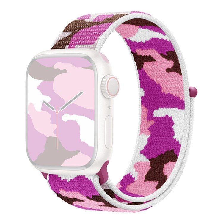 For Apple Watch Series 10 42mm / 9 8 7 41mm / 6 5 4 SE SE (2022) SE (2023) 40mm / 3 2 1 38mm Camouflage Nylon Watch Strap Replacement Adjustable Wrist Band - Purple