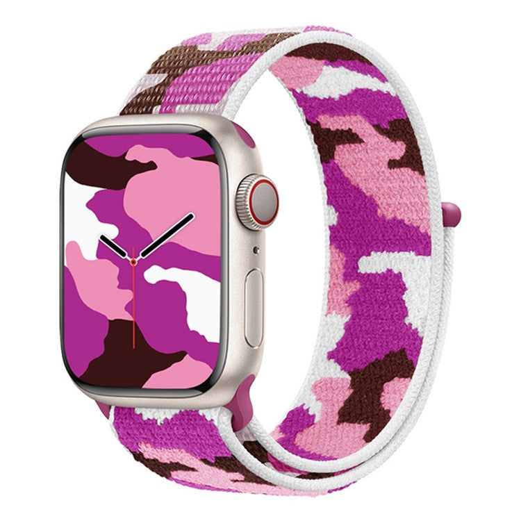 For Apple Watch Series 10 42mm / 9 8 7 41mm / 6 5 4 SE SE (2022) SE (2023) 40mm / 3 2 1 38mm Camouflage Nylon Watch Strap Replacement Adjustable Wrist Band - Purple