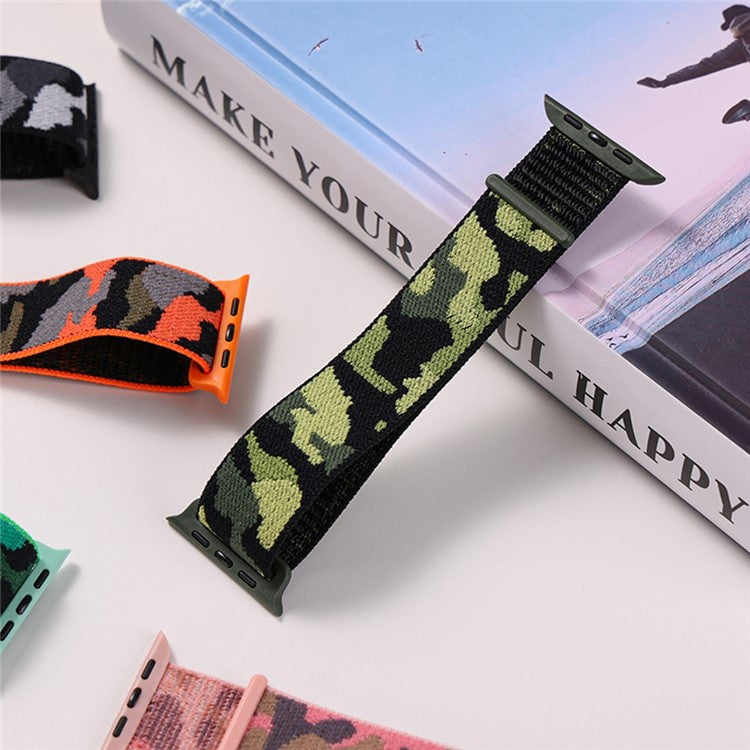 For Apple Watch Series 10 42mm / 9 8 7 41mm / 6 5 4 SE SE (2022) SE (2023) 40mm / 3 2 1 38mm Camouflage Nylon Watch Strap Replacement Adjustable Wrist Band - Purple