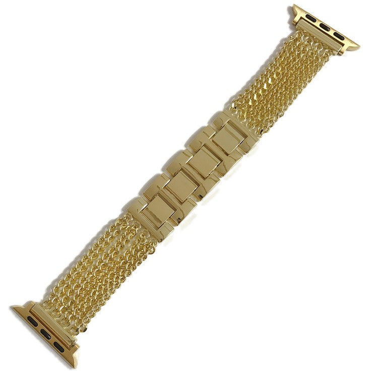 For Apple Watch Series 10 46mm / Ultra 2 Ultra 49mm / 9 8 7 45mm / SE (2023) SE (2022) SE 6 5 4 44mm / 3 2 1 42mm Multiple Chains Stainless Steel Watch Band Replacement Hollow-Out Wrist Strap - Gold