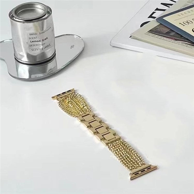 For Apple Watch Series 10 46mm / Ultra 2 Ultra 49mm / 9 8 7 45mm / SE (2023) SE (2022) SE 6 5 4 44mm / 3 2 1 42mm Multiple Chains Stainless Steel Watch Band Replacement Hollow-Out Wrist Strap - Gold