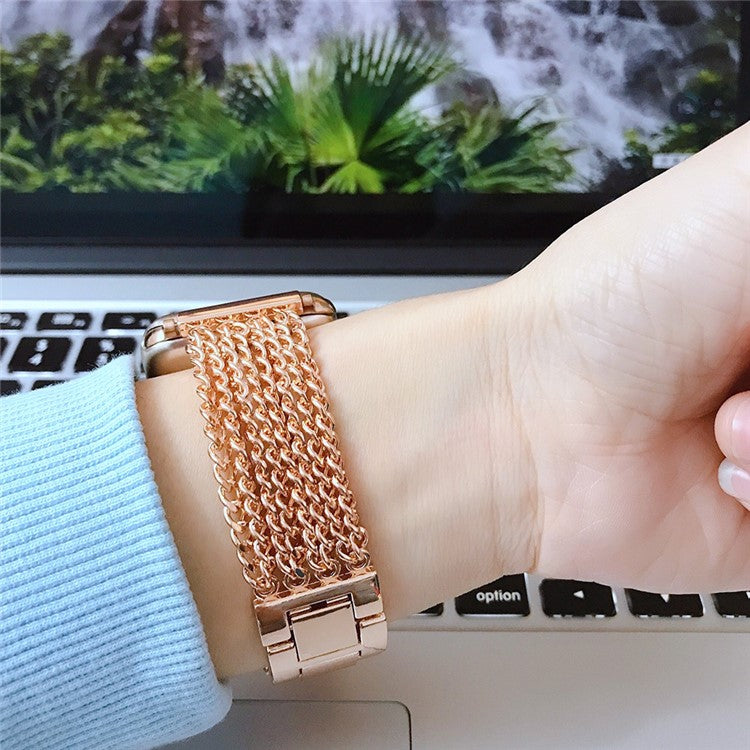 For Apple Watch Series 10 46mm / Ultra 2 Ultra 49mm / 9 8 7 45mm / SE (2023) SE (2022) SE 6 5 4 44mm / 3 2 1 42mm Multiple Chains Stainless Steel Watch Band Replacement Hollow-Out Wrist Strap - Gold