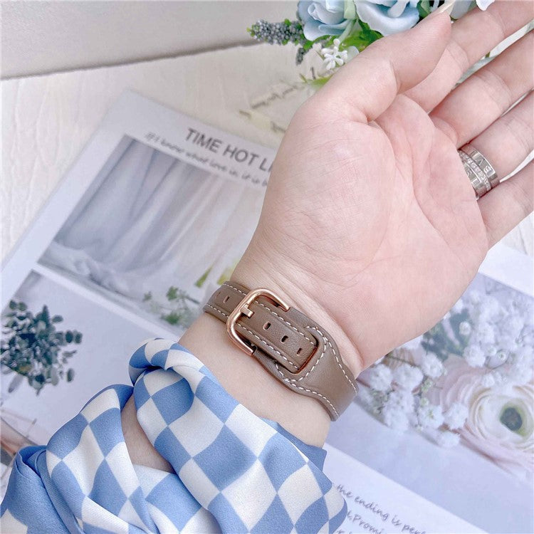 For Apple Watch Series 10 42mm / 9 8 7 41mm / 6 5 4 SE SE (2022) SE (2023) 40mm / 3 2 1 38mm T-Shaped Watch Strap Genuine Leather Wrist Band - Brown / Black Buckle