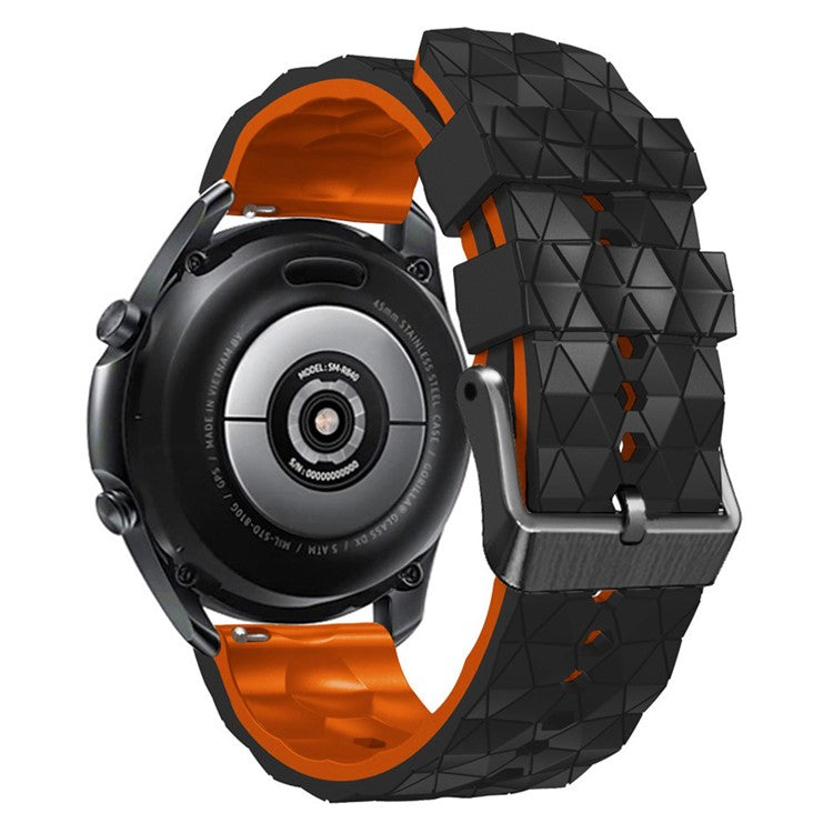 For Samsung Galaxy Watch3 45mm / Huawei Watch GT 3 Pro 46mm Football Texture 22mm Watch Band Dual Color Silicone Sports Wrist Strap - Black / Orange