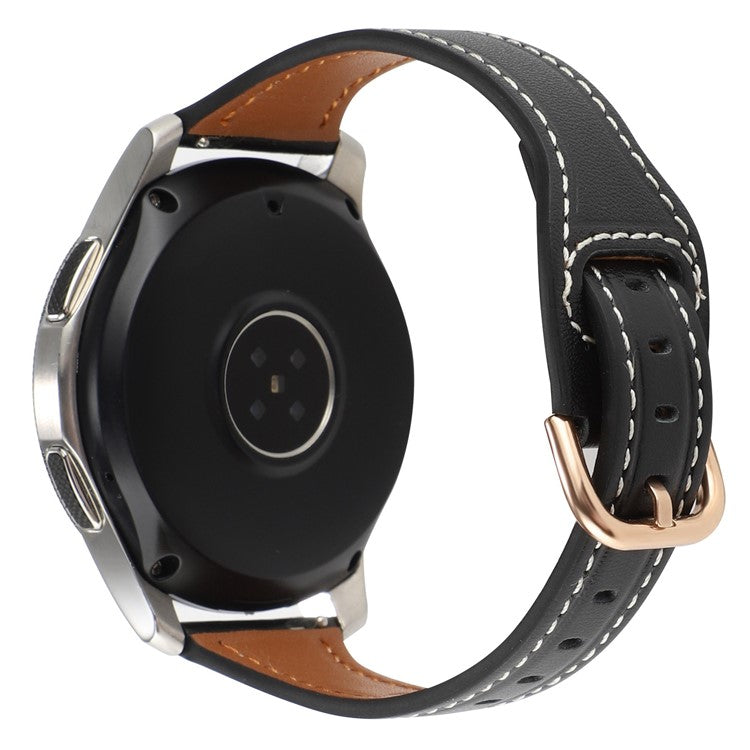 For Samsung Galaxy Watch 3 45mm / Huawei Watch GT3 Pro 46mm Genuine Leather Watch Strap 22mm T-shaped Replacement Band - Black / Rose Gold Buckle