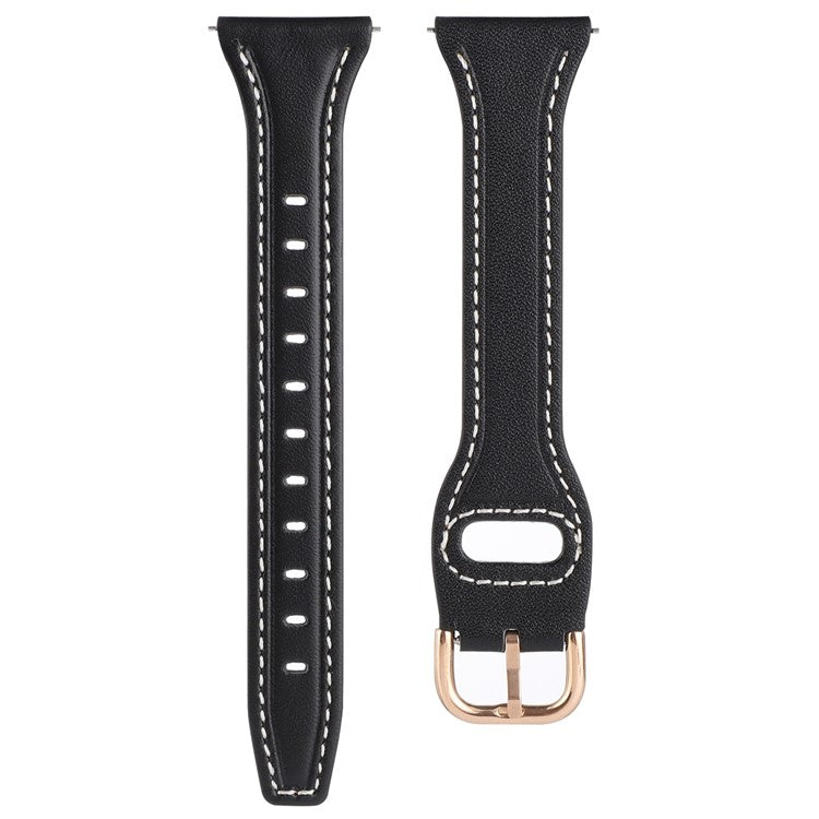 For Samsung Galaxy Watch 3 45mm / Huawei Watch GT3 Pro 46mm Genuine Leather Watch Strap 22mm T-shaped Replacement Band - Black / Rose Gold Buckle
