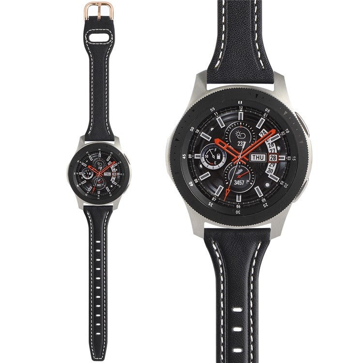 For Samsung Galaxy Watch 3 45mm / Huawei Watch GT3 Pro 46mm Genuine Leather Watch Strap 22mm T-shaped Replacement Band - Black / Rose Gold Buckle