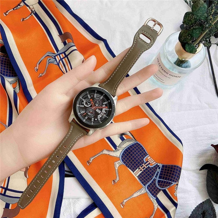 For Samsung Galaxy Watch 3 45mm / Huawei Watch GT3 Pro 46mm Genuine Leather Watch Strap 22mm T-shaped Replacement Band - Black / Rose Gold Buckle