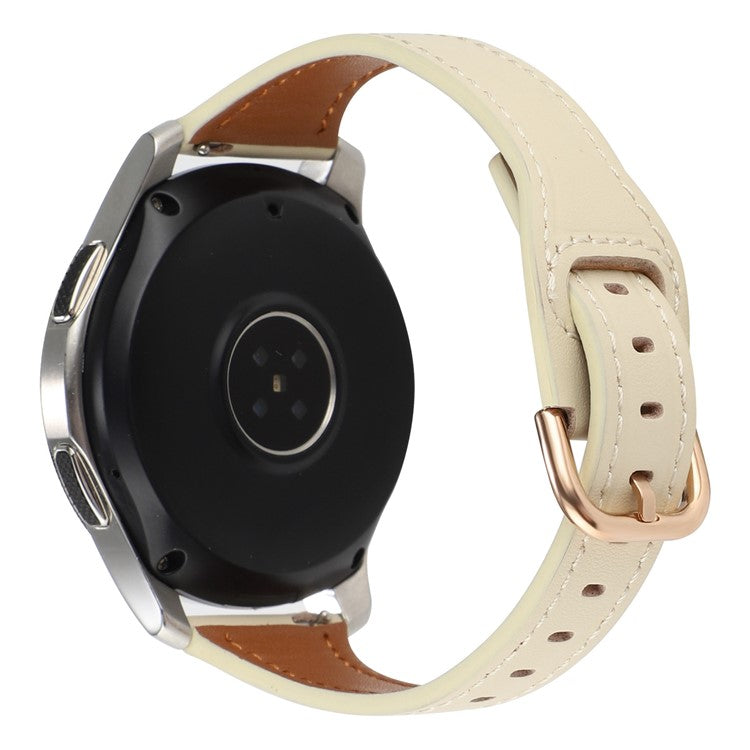 For Samsung Galaxy Watch 3 45mm / Huawei Watch GT3 Pro 46mm Genuine Leather Watch Strap 22mm T-shaped Replacement Band - Beige