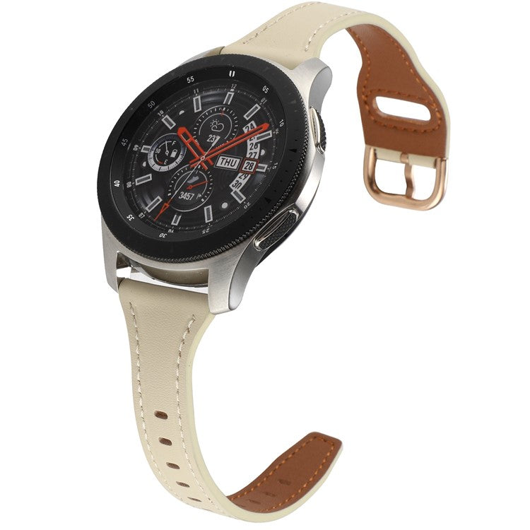 For Samsung Galaxy Watch 3 45mm / Huawei Watch GT3 Pro 46mm Genuine Leather Watch Strap 22mm T-shaped Replacement Band - Beige