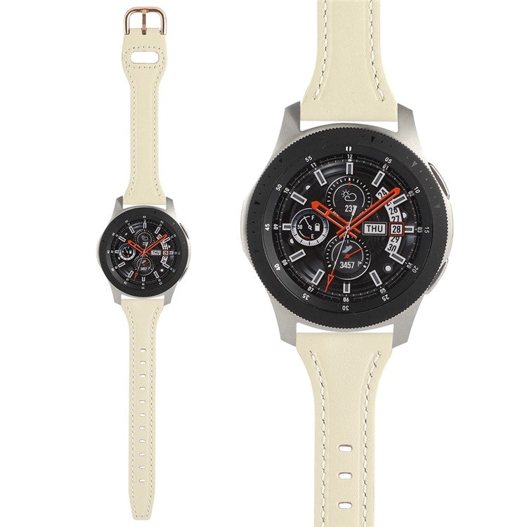 For Samsung Galaxy Watch 3 45mm / Huawei Watch GT3 Pro 46mm Genuine Leather Watch Strap 22mm T-shaped Replacement Band - Beige