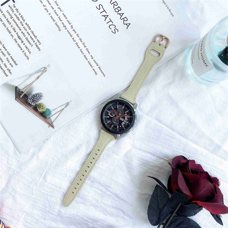 For Samsung Galaxy Watch 3 45mm / Huawei Watch GT3 Pro 46mm Genuine Leather Watch Strap 22mm T-shaped Replacement Band - Beige