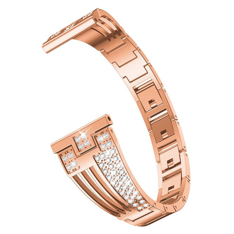For Samsung Galaxy Watch3 45mm / Gear S3 Frontier / Gear S3 Classic / Huawei Watch GT3 Pro Rhinestones Decor Metal Strap 22mm Universal Watch Band - Rose Gold