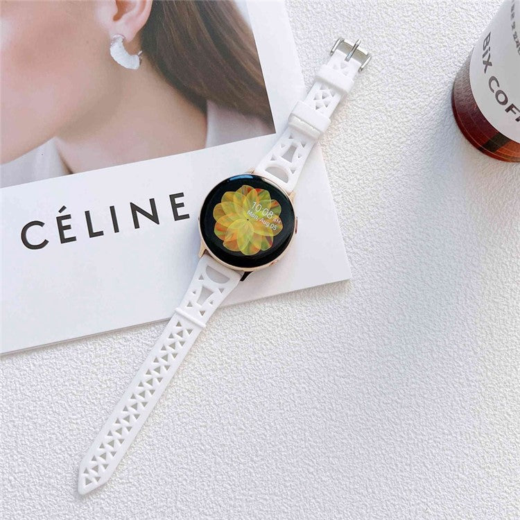 For Samsung Galaxy Watch 5 Pro 45mm / Watch4 Classic 42mm 46mm Breathable Silicone 20mm Tower Design Smart Watch Strap Replacement - White