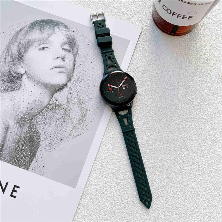 For Samsung Galaxy Watch 5 Pro 45mm / Watch4 Classic 42mm 46mm Breathable Silicone 20mm Tower Design Smart Watch Strap Replacement - Army Green