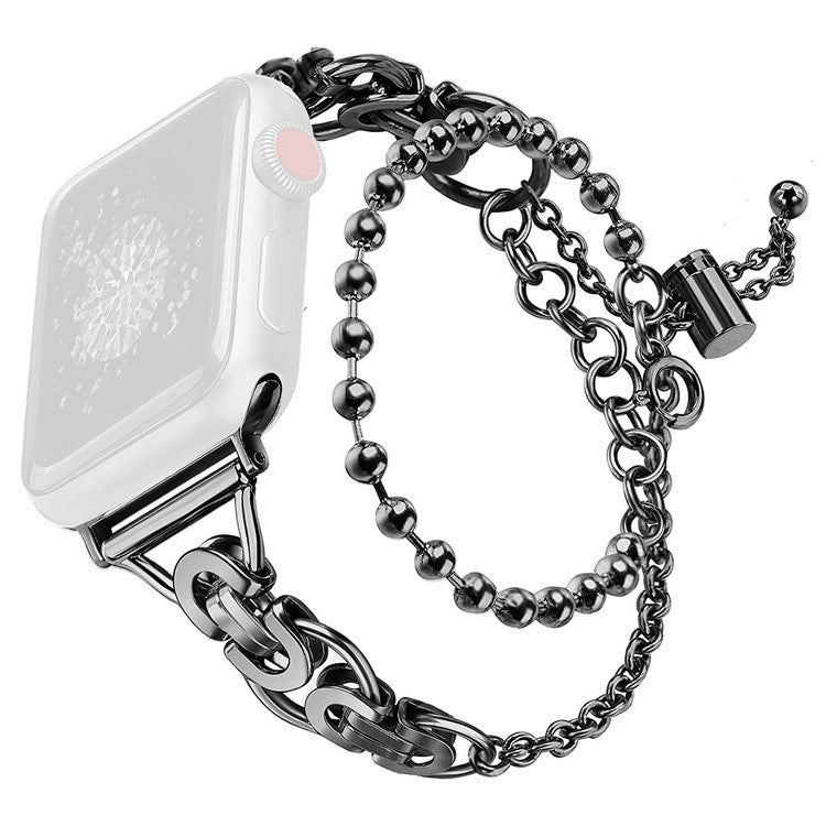 For Apple Watch Series 10 42mm / 9 8 7 41mm / 6 5 4 SE SE (2022) SE (2023) 40mm / 3 2 1 38mm Zinc Alloy Wrist Strap Two Rows Bracelet Beads Smart Watch Band - Black