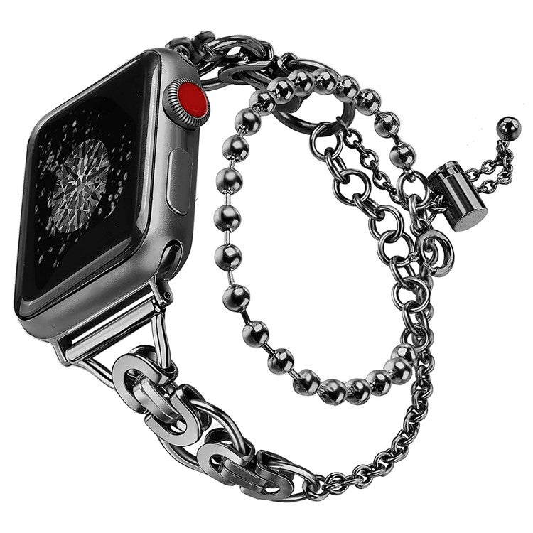 For Apple Watch Series 10 42mm / 9 8 7 41mm / 6 5 4 SE SE (2022) SE (2023) 40mm / 3 2 1 38mm Zinc Alloy Wrist Strap Two Rows Bracelet Beads Smart Watch Band - Black