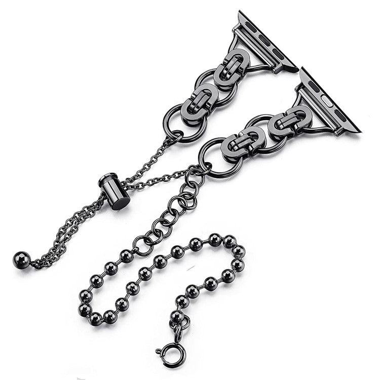 For Apple Watch Series 10 42mm / 9 8 7 41mm / 6 5 4 SE SE (2022) SE (2023) 40mm / 3 2 1 38mm Zinc Alloy Wrist Strap Two Rows Bracelet Beads Smart Watch Band - Black