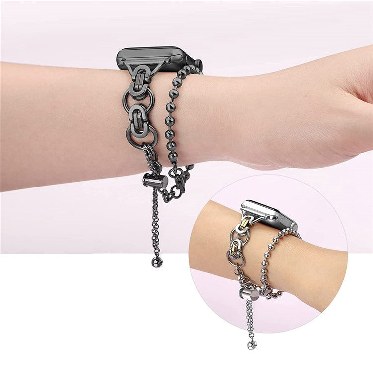 For Apple Watch Series 10 42mm / 9 8 7 41mm / 6 5 4 SE SE (2022) SE (2023) 40mm / 3 2 1 38mm Zinc Alloy Wrist Strap Two Rows Bracelet Beads Smart Watch Band - Black