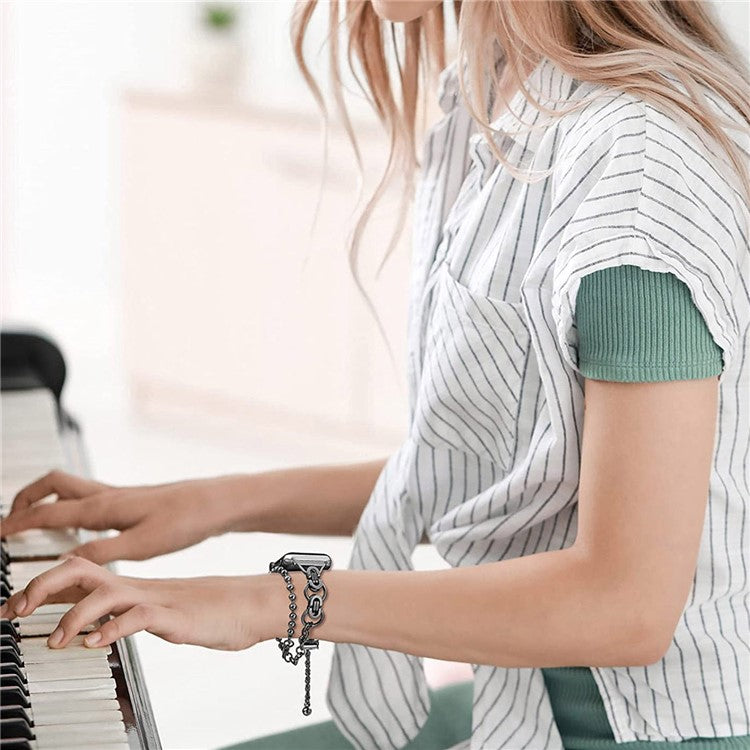 For Apple Watch Series 10 42mm / 9 8 7 41mm / 6 5 4 SE SE (2022) SE (2023) 40mm / 3 2 1 38mm Zinc Alloy Wrist Strap Two Rows Bracelet Beads Smart Watch Band - Black