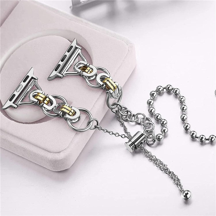 For Apple Watch Series 10 42mm / 9 8 7 41mm / 6 5 4 SE SE (2022) SE (2023) 40mm / 3 2 1 38mm Zinc Alloy Wrist Strap Two Rows Bracelet Beads Smart Watch Band - Silver+Gold