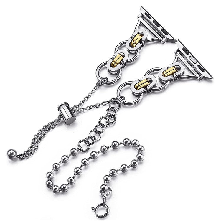 For Apple Watch Series 10 42mm / 9 8 7 41mm / 6 5 4 SE SE (2022) SE (2023) 40mm / 3 2 1 38mm Zinc Alloy Wrist Strap Two Rows Bracelet Beads Smart Watch Band - Silver+Gold