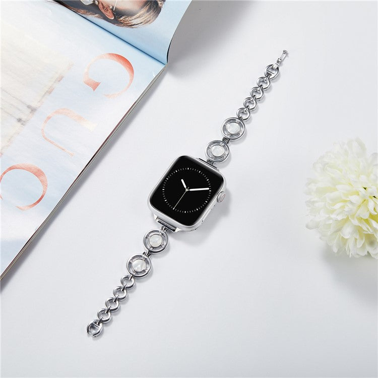 For Apple Watch Series 10 46mm / Ultra 2 Ultra 49mm / Series 9 8 7 45mm / 6 5 4 SE (2023) SE (2022) SE 44mm / 3 2 1 42mm Strap Rhinestone Decor Zinc Alloy Wrist Strap Bracelet - Silver / White