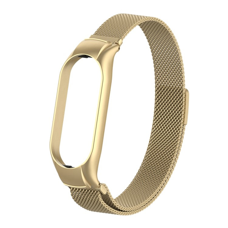 For Xiaomi Mi Band 7 Milanese Mesh Smart Watch Band Replacement Metal Magnetic Wrist Strap - Gold