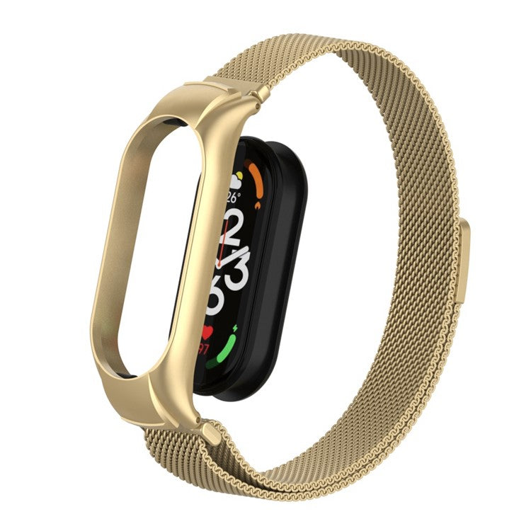For Xiaomi Mi Band 7 Milanese Mesh Smart Watch Band Replacement Metal Magnetic Wrist Strap - Gold
