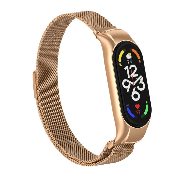For Xiaomi Mi Band 7 Milanese Mesh Smart Watch Band Replacement Metal Magnetic Wrist Strap - Bronze Gold