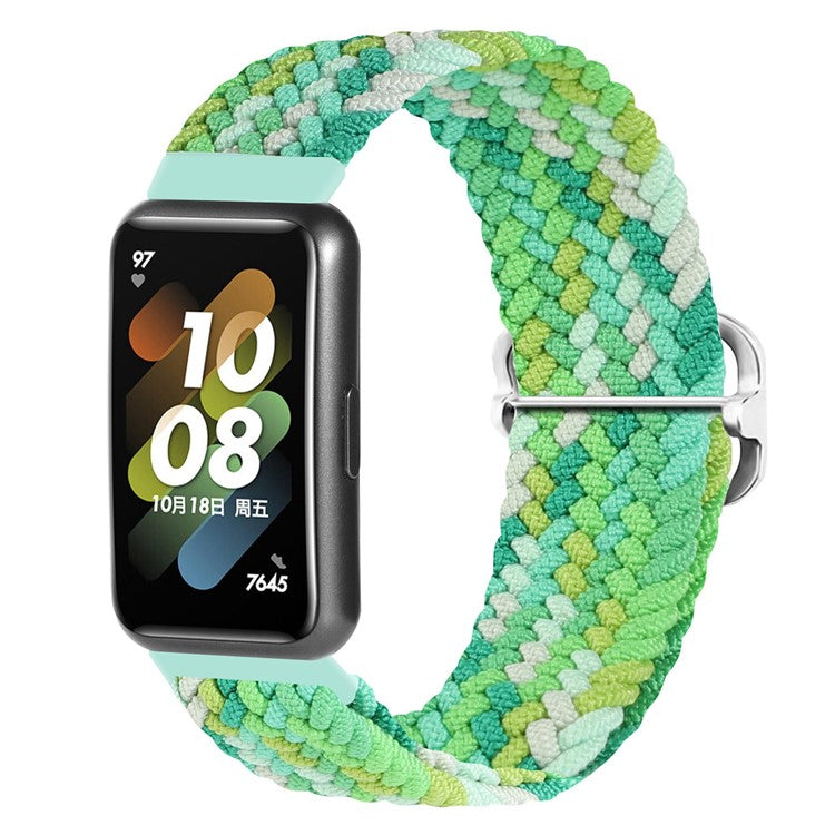 For Huawei Band 7 Braided Watch Band Replacement Wrist Strap with Adjustable Buckle - Coloful Green