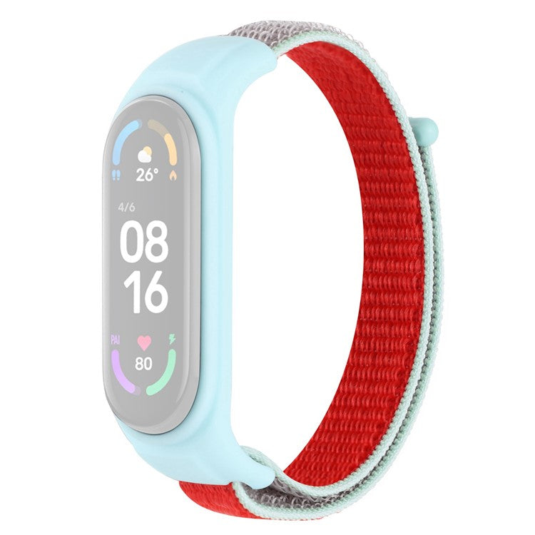 For Xiaomi Mi Band 3 / Band 4 / Band 5 / Band 6 / Band 7 Nylon Sport Band Adjustable Anti-lost Bracelet with Silicone Watch Case - Red / Grey