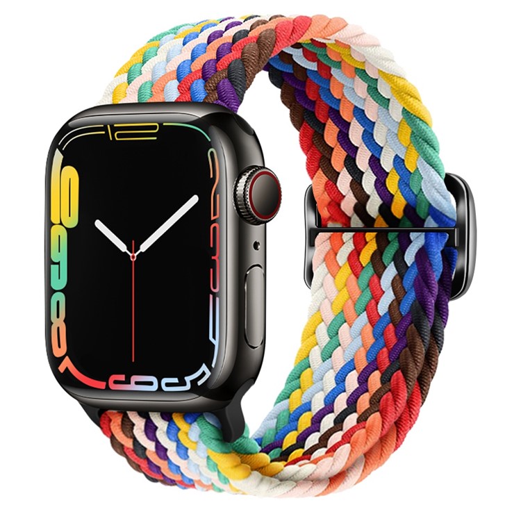 For Apple Watch Series 10 46mm / Ultra 2 Ultra 49mm / Series 9 8 7 45mm / 6 5 4 SE (2023) SE (2022) SE 44mm / 3 2 1 42mm Stretchable Braided Watch Band Elastics Wristband - Official Multi-Color