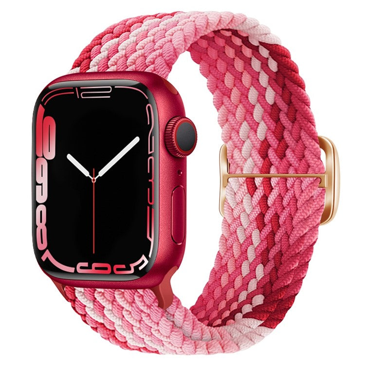 For Apple Watch Series 10 46mm / Ultra 2 Ultra 49mm /  Series 9 8 7 45mm / 6 5 4 SE (2023) SE (2022) SE 44mm / 3 2 1 42mm Stretchable Braided Watch Band Elastics Replacement Wristband - Strawberry Red