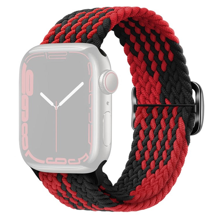 For Apple Watch Series 10 42mm / 9 8 7 41mm / 6 5 4 SE SE (2022) SE (2023) 40mm / 3 2 1 38mm Braided Stretchy Band Adjustable Elastic Soft Wristband Replacement - Z-Shape Black / Red