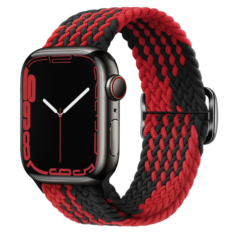 For Apple Watch Series 10 42mm / 9 8 7 41mm / 6 5 4 SE SE (2022) SE (2023) 40mm / 3 2 1 38mm Braided Stretchy Band Adjustable Elastic Soft Wristband Replacement - Z-Shape Black / Red