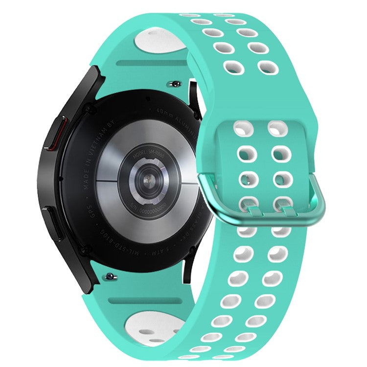 For Samsung Galaxy Watch 5 40mm / 44mm / 5 Pro 45mm Dual-Color Watch Band Replacement Watch Strap 20mm Silicone Watchband with Dual-Hole Buckle - Cyan / White
